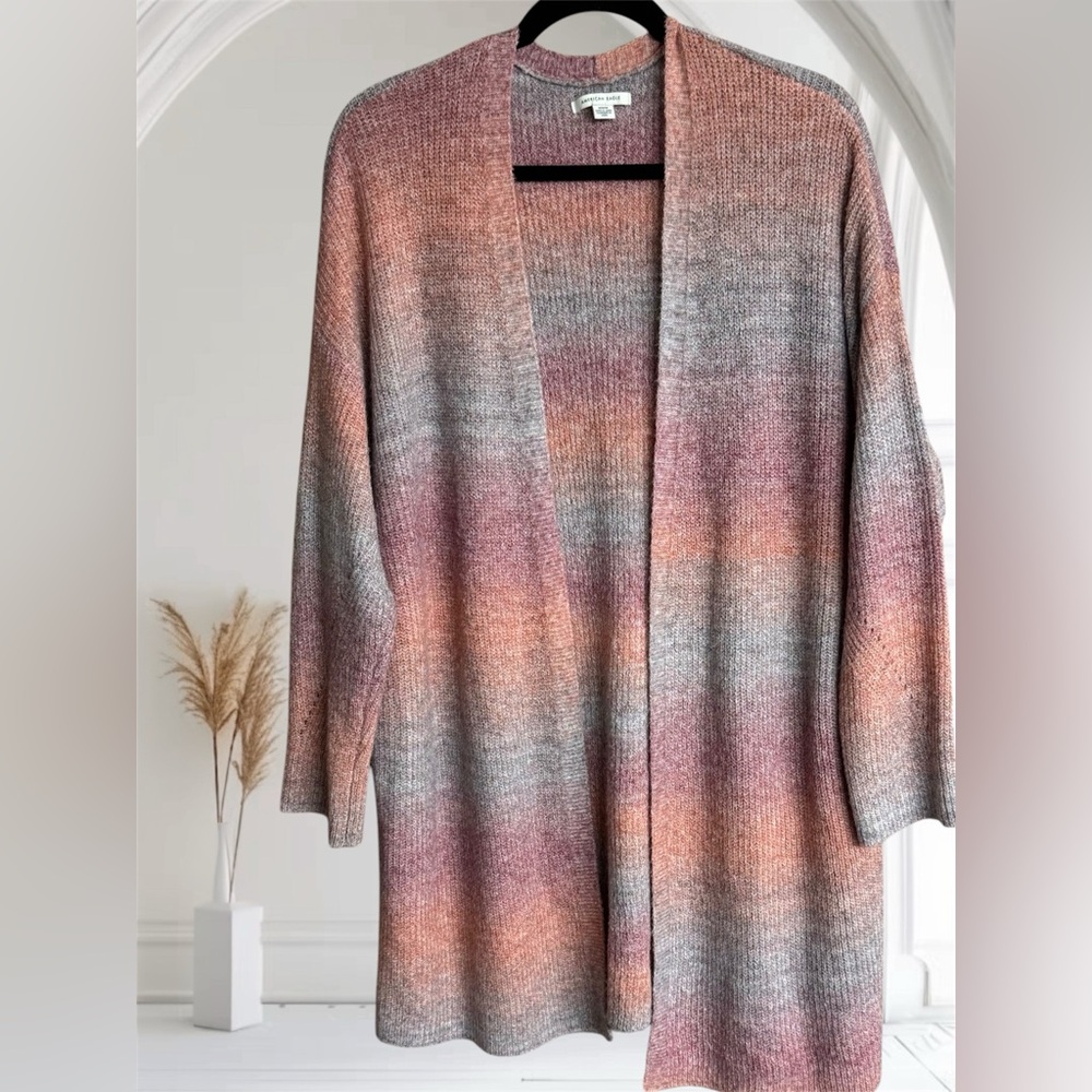 American Eagle Space Dye Oversized Multicolor Open Front Cardigan Size Medium